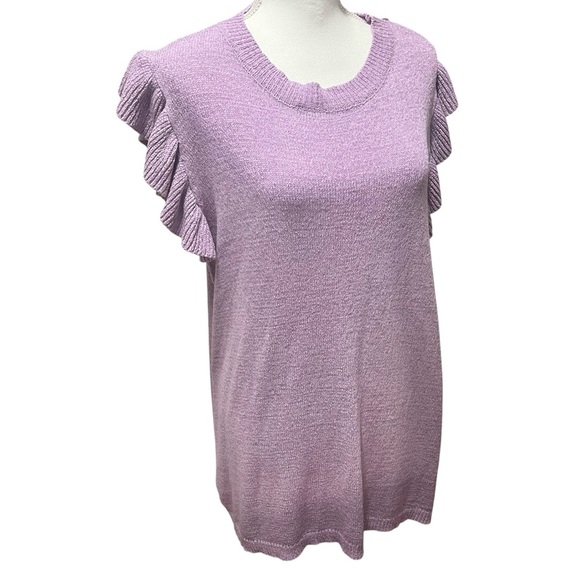 Jodifl Flutter Sleeve Lavender Crew Neck Sweater Size 3X Ruffle Office Coquette - Picture 7 of 12